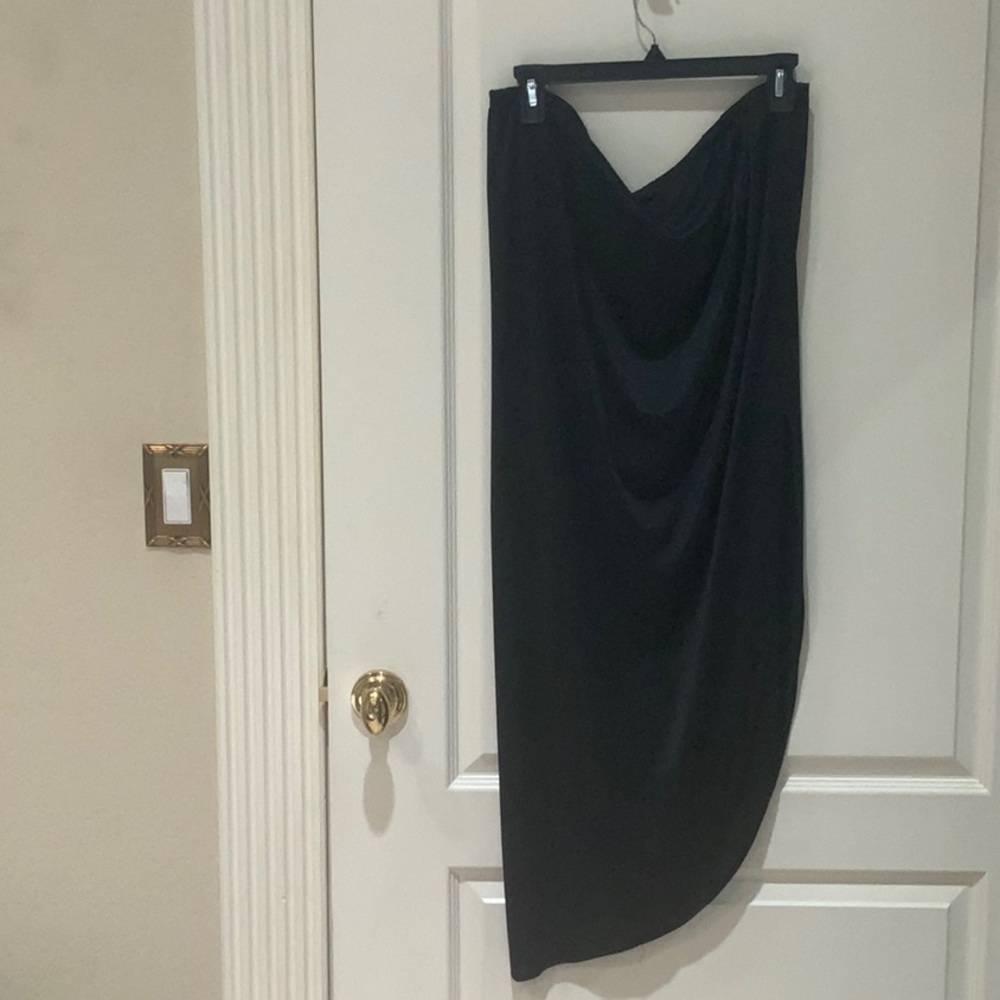 Black Asymmetrical Wrap Maxi Skirt